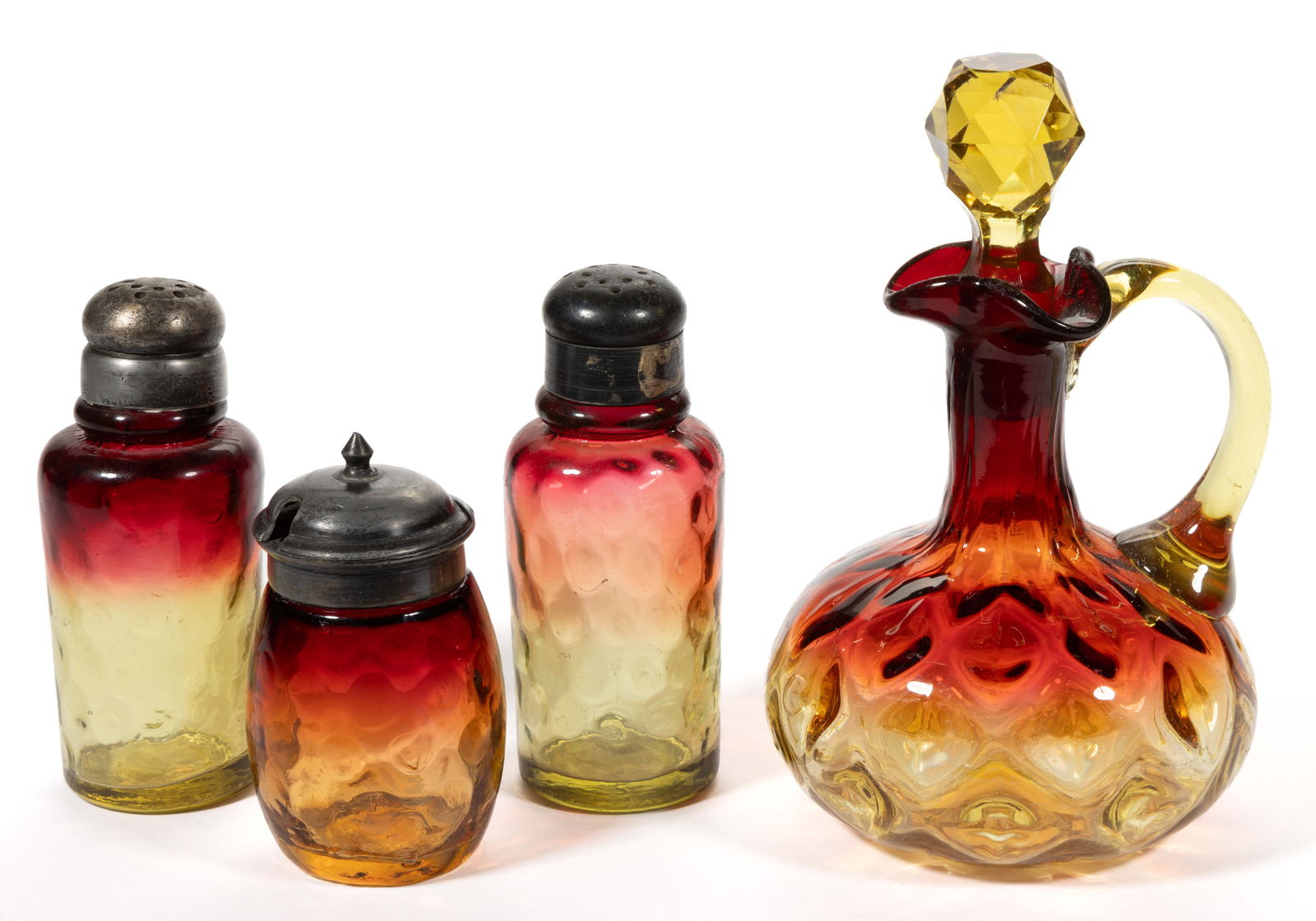 AMBERINA INVERTED THUMBPRINT / SPOT OPTIC FOUR-PIECE CONDIMENT SET (1 of 1)