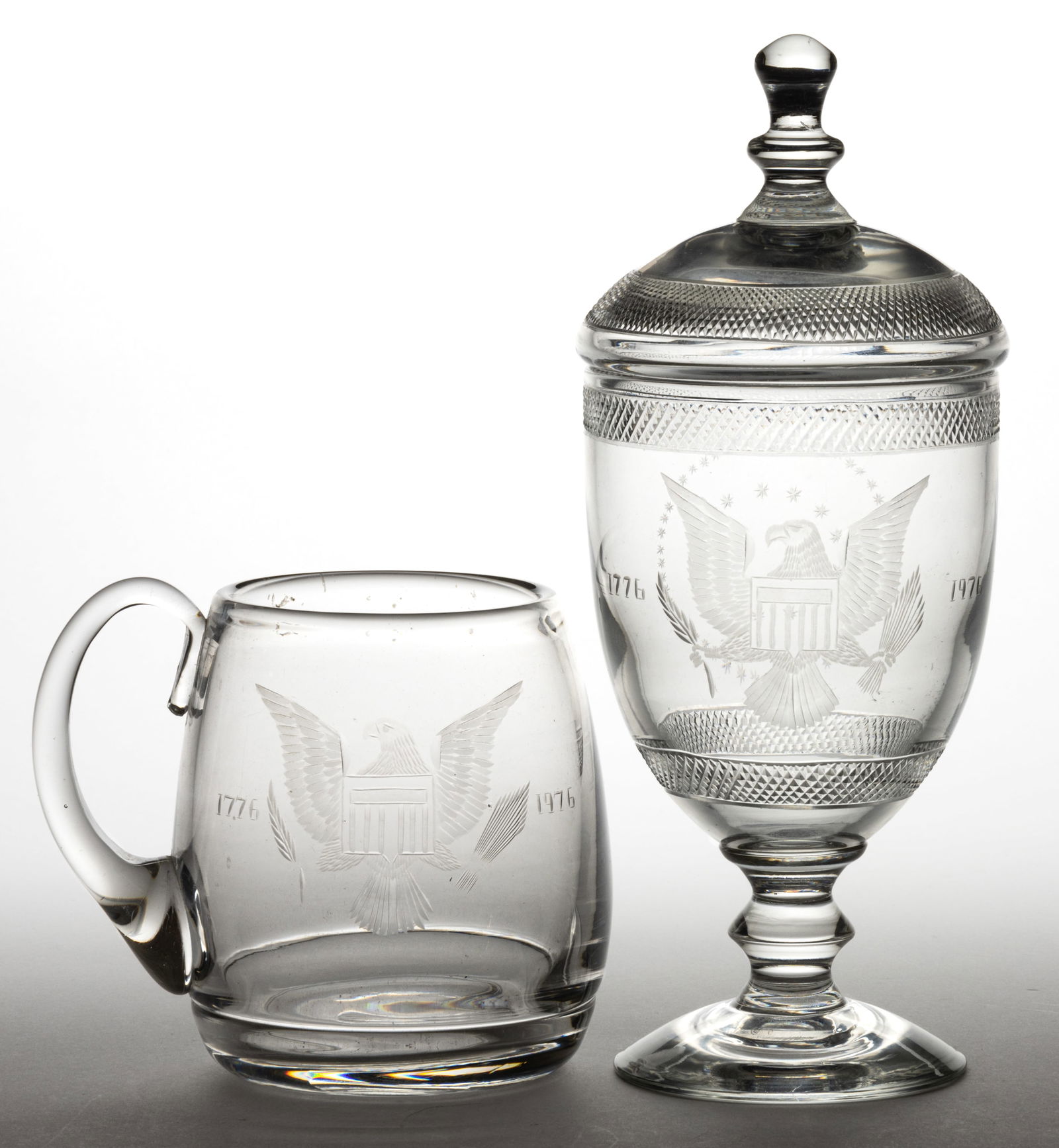 BRYDEN / PAIRPOINT COMMEMORATIVE BICENTENNIAL CRYSTAL ART GLASS ARTICLES, LOT OF TWO (1 of 1)