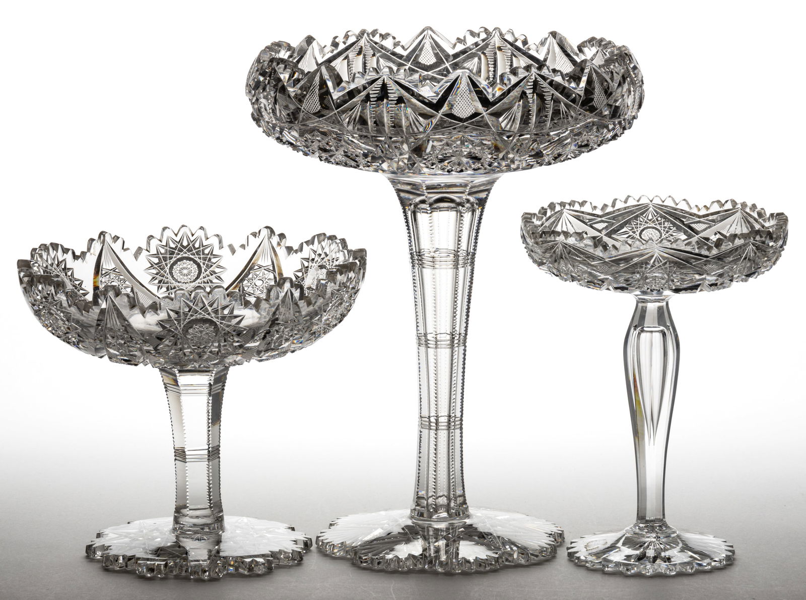 AMERICAN BRILLIANT CUT GLASS COMPOTES, LOT OF THREE (1 of 1)