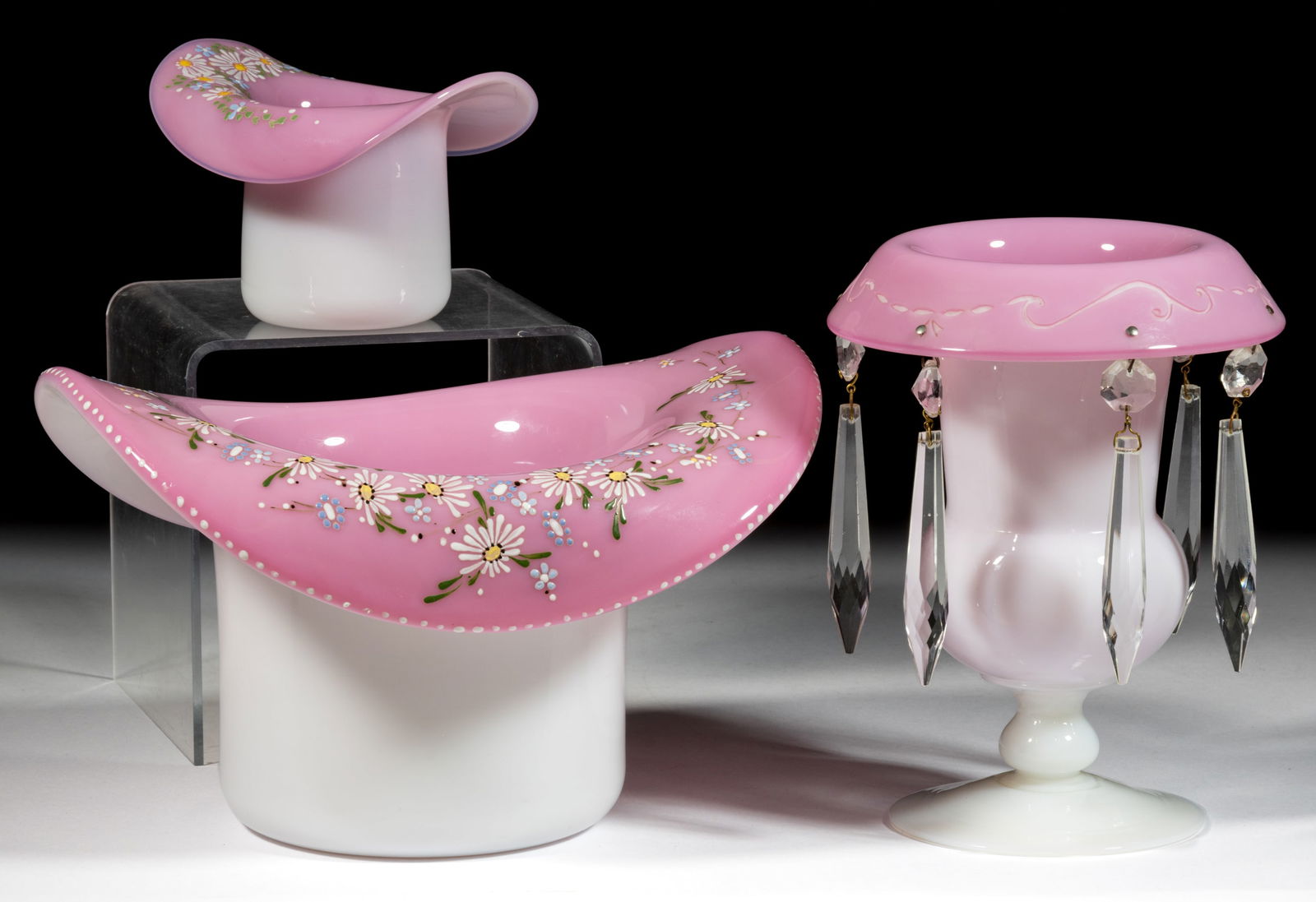 BRYDEN / PAIRPOINT PEACHBLOW ART GLASS NOVELTIES, LOT OF THREE (1 of 1)