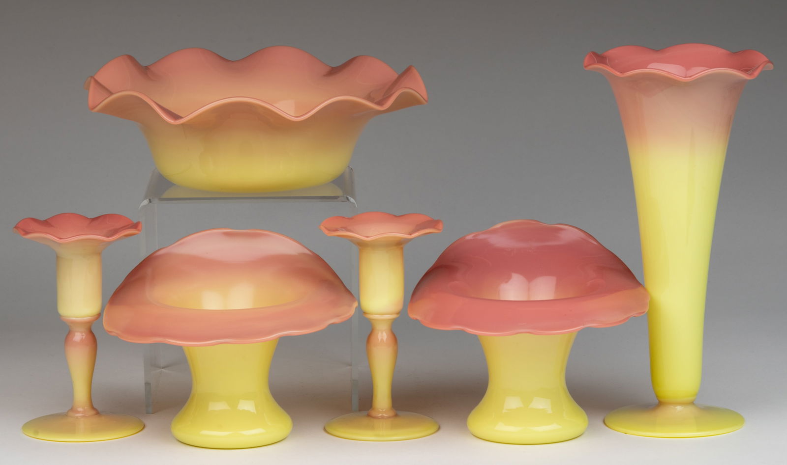 PAIRPOINT BURMESE ART GLASS ARTICLES, LOT OF SIX (1 of 1)