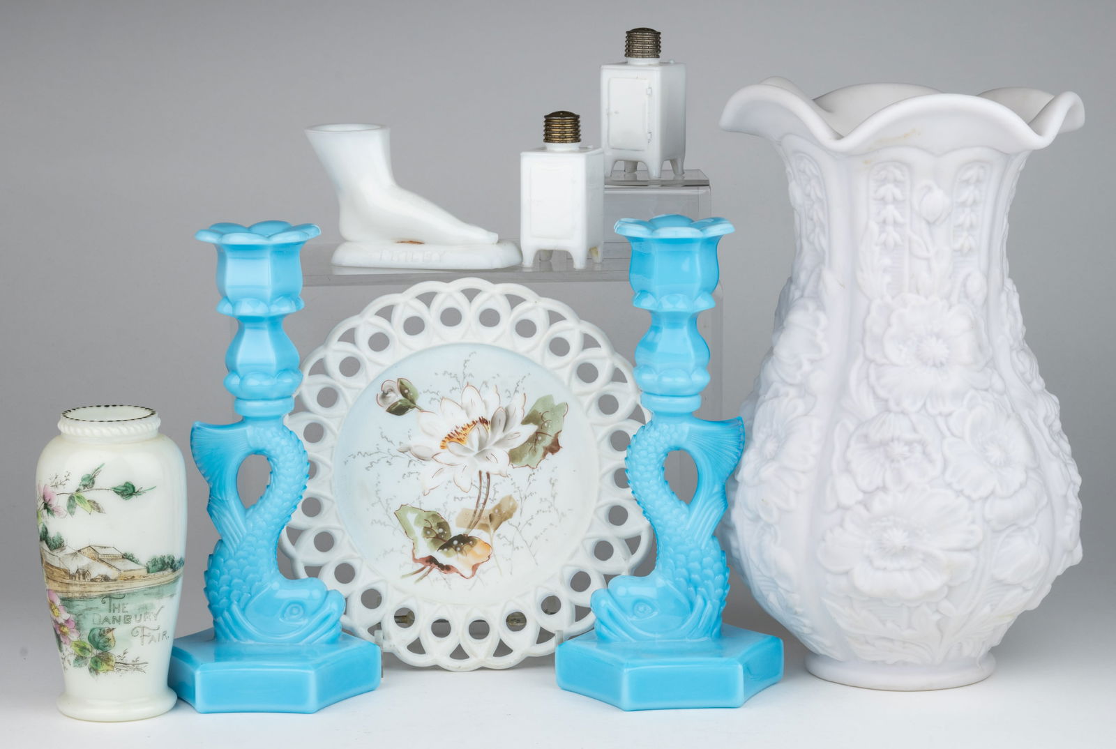 ASSORTED PRESSED OPAQUE GLASS ARTICLES, LOT OF EIGHT (1 of 1)