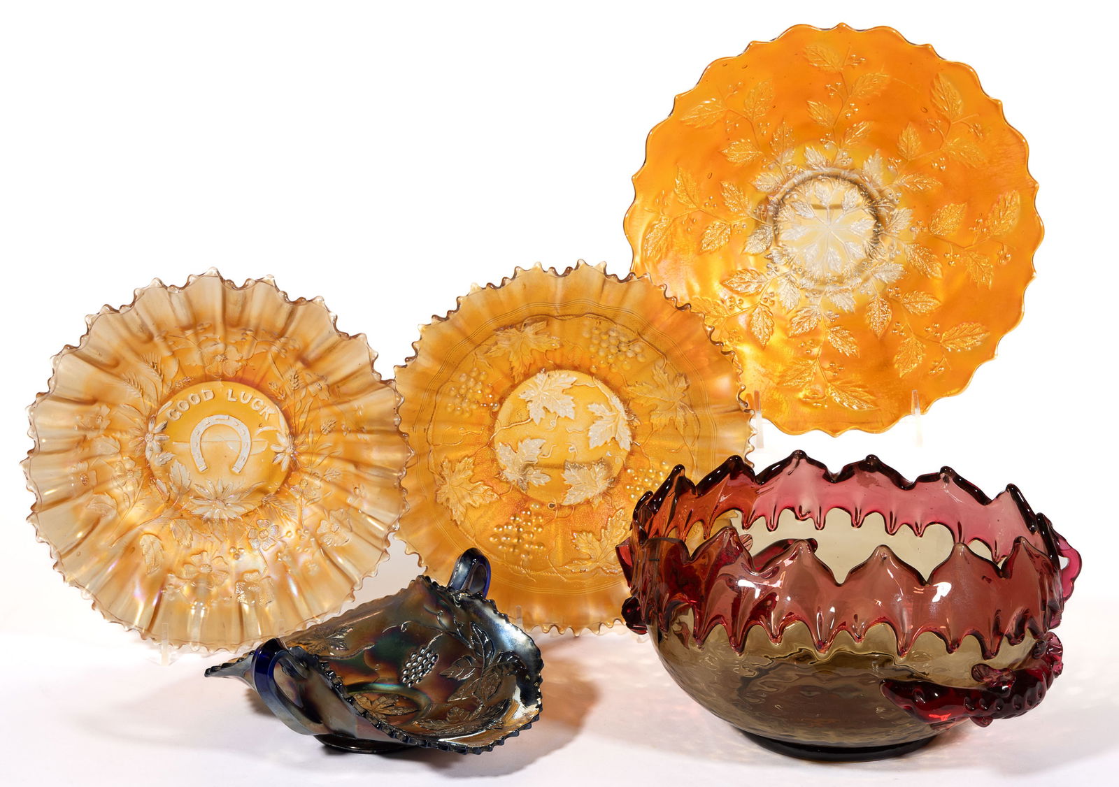 ASSORTED CARNIVAL GLASS ARTICLES, LOT OF FOUR (1 of 3)