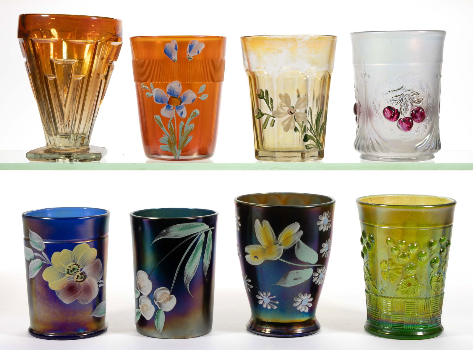 ASSORTED CARNIVAL GLASS TUMBLERS, LOT OF EIGHT (1 of 1)