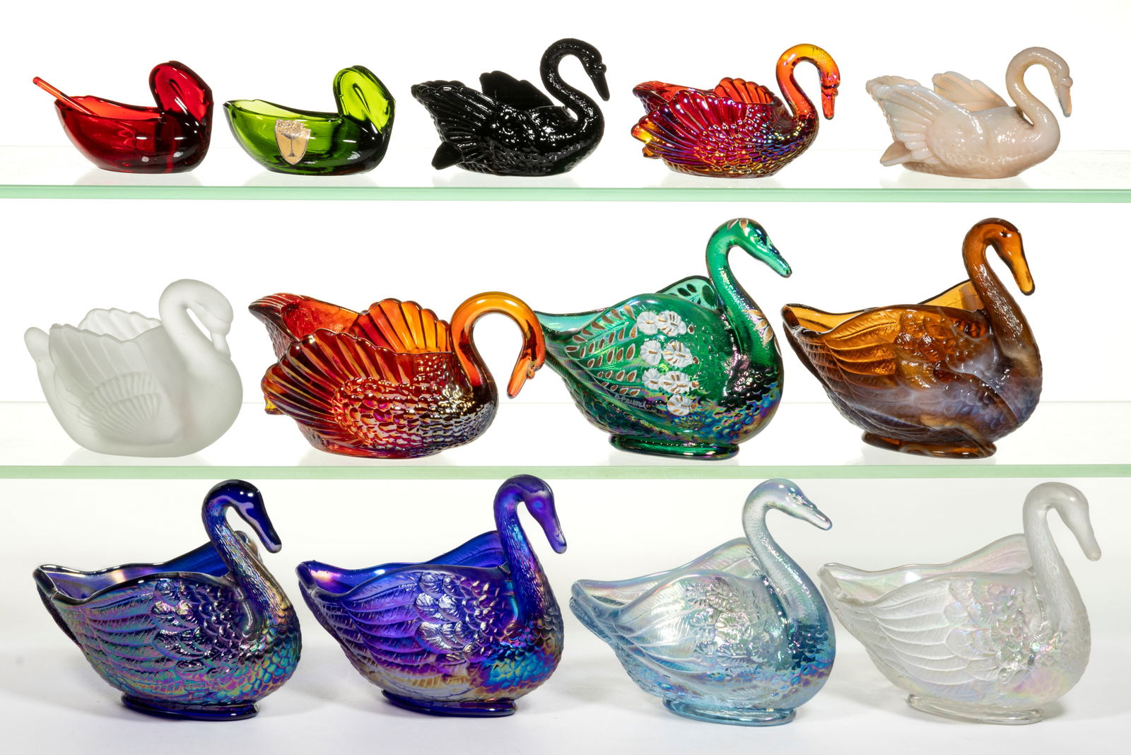 FENTON AND OTHER FIGURAL SWAN DISHES / OPEN SALTS, LOT OF 13 (1 of 1)