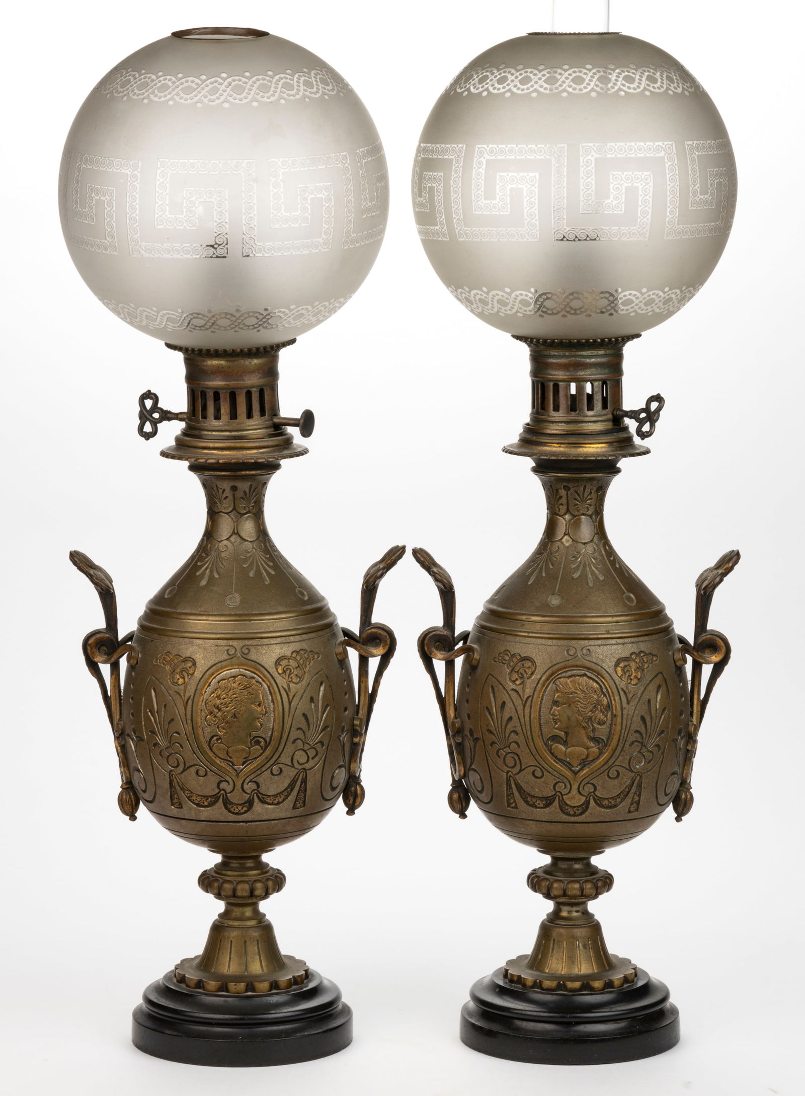 FRENCH BRONZE / BRASS MODERATOR LAMPS, PAIR