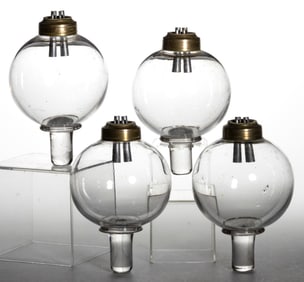 FREE-BLOWN WHALE-OIL PEG LAMP FONTS, SET OF FOUR