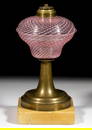 REEDED LATTICINIO STRIPE KEROSENE STAND LAMP
