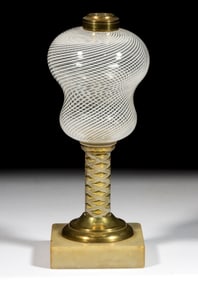 LATTICINIO STRIPE KEROSENE STAND LAMP