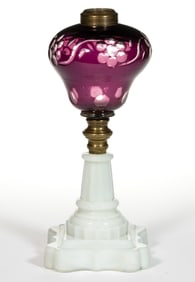 CUT OVERLAY FLORAL KEROSENE STAND LAMP