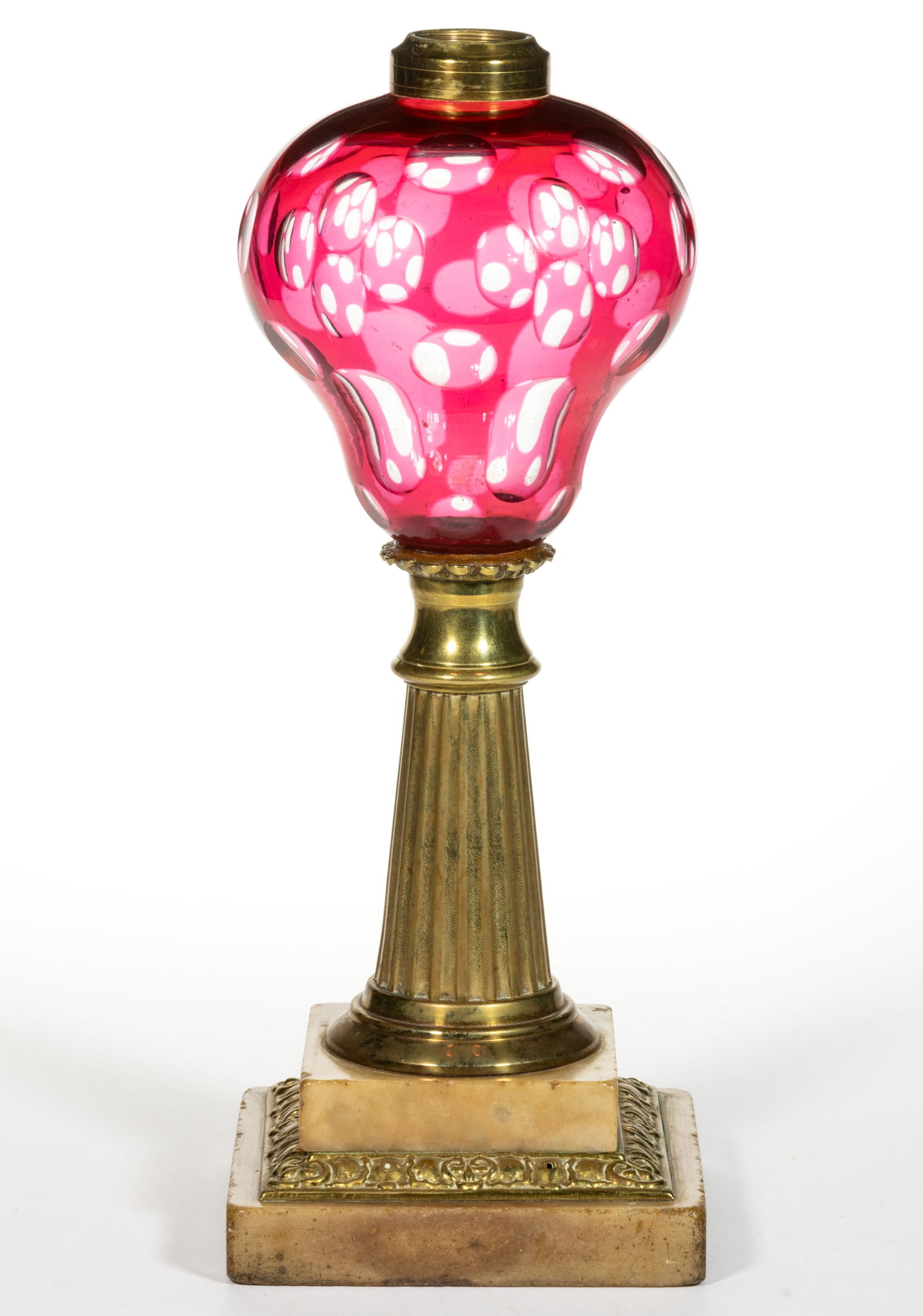 CUT OVERLAY QUATREFOIL AND OVAL KEROSENE STAND LAMP (1 of 1)