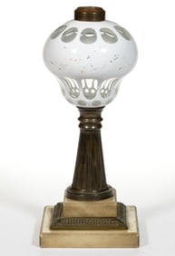CUT OVERLAY PUNTY AND OVAL KEROSENE STAND LAMP