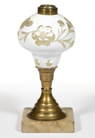CUT OVERLAY FLORAL KEROSENE STAND LAMP
