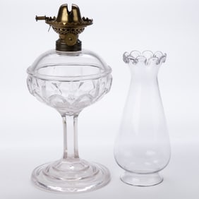 MANHATTAN BRASS CO. NO. 1 LIP BURNER WITH UNUSUAL SPRING ACTIVATED SET-SCREW AND CHIMNEY SETUP