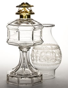 ATTERBURY OCTAGONAL PANEL AND PATENTED MASSIVE KEROSENE STAND LAMP