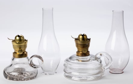 E. F. JONES NO. 0 LIP BURNER AND CHIMNEY SETUPS, LOT OF TWO