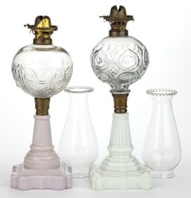 ASSORTED PATTERN KEROSENE STAND LAMPS, LOT OF TWO