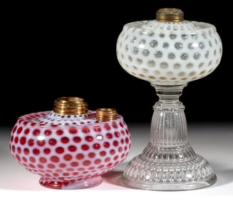 HOBBS NO. 326 WINDOWS / COIN DOT ASSORTED KEROSENE LAMPS, LOT OF TWO