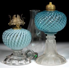 SHELDON SWIRL KEROSENE LAMPS, LOT OF TWO