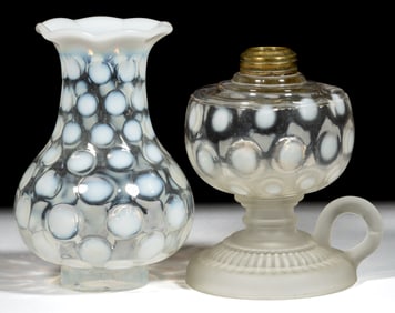 ASSORTED COINSPOT OPALESCENT LAMP ARTICLES, LOT OF TWO