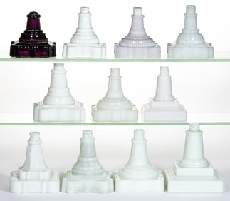 ASSORTED GLASS KEROSENE LAMP BASES, LOT OF 11
