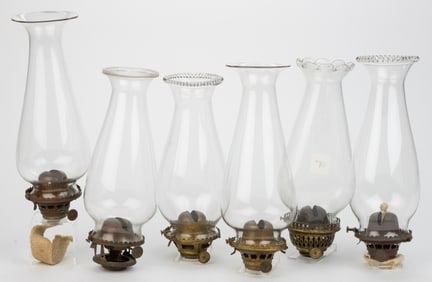 ASSORTED LATE NO. 2 BURNER AND CHIMNEY SETUPS, LOT OF SIX