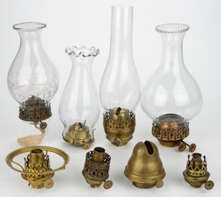 ASSORTED MANUFACTURERS SLIP BURNERS AND CHIMNEYS, LOT OF EIGHT