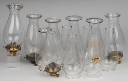 ASSORTED NO. 2 LATE-LIP BURNERS AND CHIMNEYS, LOT OF 13