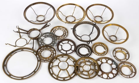 ASSORTED BRASS SHADE RINGS AND HOLDERS, LOT OF 20