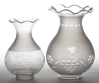 ASSORTED FREE-BLOWN CUT AND ENGRAVED LAMP SHADES, LOT OF TWO