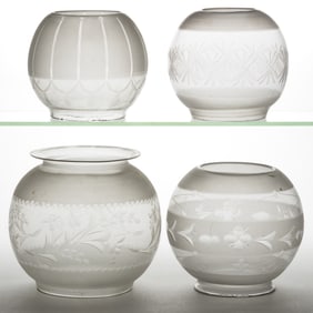 ASSORTED BLOWN CUT AND ENGRAVED LAMP SHADES, LOT OF FOUR