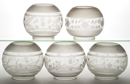 ASSORTED BLOWN ENGRAVED LAMP SHADES, LOT OF FIVE
