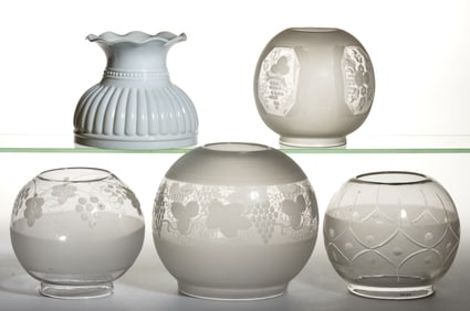 ASSORTED KEROSENE LAMP SHADES, LOT OF FIVE