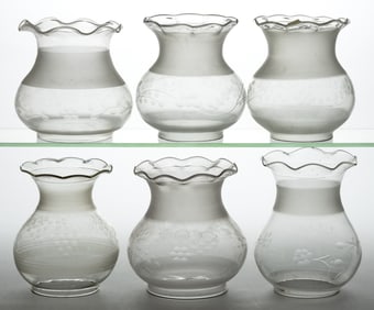 ASSORTED CUT AND ENGRAVED OREGON LAMP SHADES, LOT OF SIX