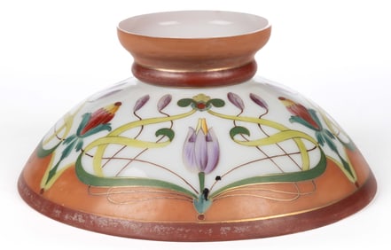 VICTORIAN DECORATED OPAL KEROSENE LAMP SHADE