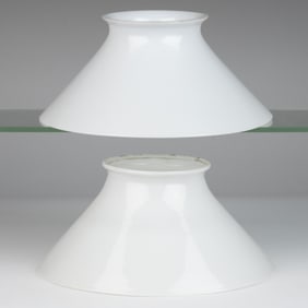 OPAL SLANT-FORM KEROSENE LAMP SHADES, NEAR PAIR
