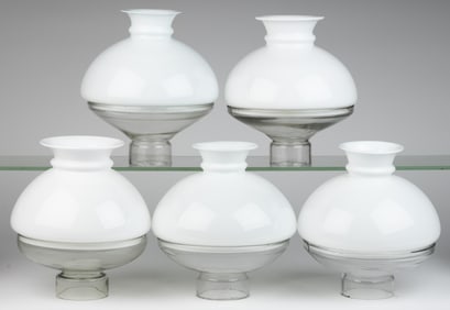ASSORTED TWO-PART COMBINATION KEROSENE LAMP SHADES, LOT OF FIVE SETS