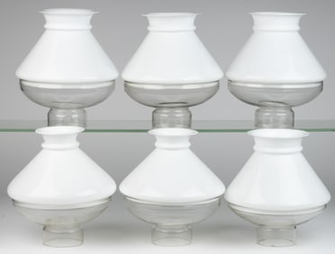 ASSORTED TWO-PART COMBINATION KEROSENE LAMP SHADES, LOT OF SIX SETS