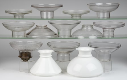 ASSORTED TWO-PART COMBINATION KEROSENE LAMP SHADE COMPONENTS, UNCOUNTED LOT