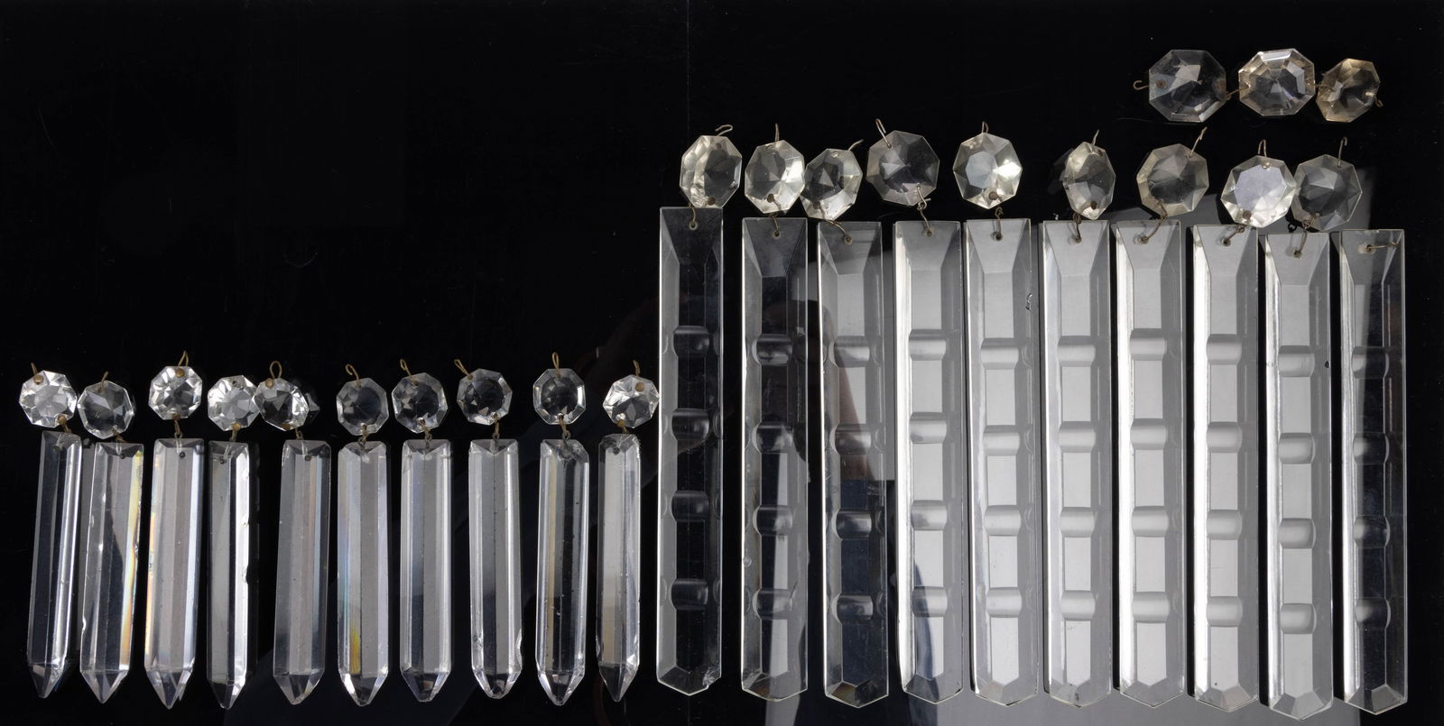 ASSORTED COLONIAL-TYPE PATTERNED AND CUT GLASS PRISMS, LOT OF 20 (1 of 1)