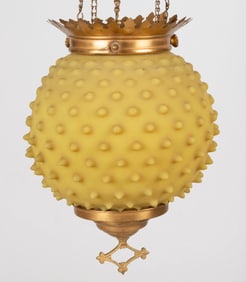 VICTORIAN HOBNAIL HANGING KEROSENE HALL LAMP