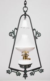 CAST-IRON BRADLEY & HUBBARD HANGING HALL PENDANT KEROSENE LAMP