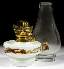 VICTORIAN DECORATED OPAQUE GLASS FONT FOR SUSPENSION / BRACKET KEROSENE LAMP