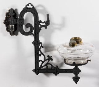 CAST-IRON J. C. IVES BRACKET WITH FONT KEROSENE BRACKET LAMP