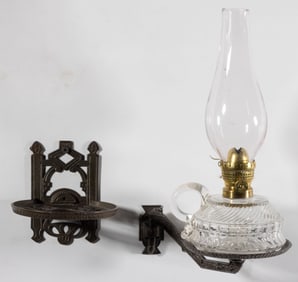 ASSORTED CAST-IRON BRACKET AND LIGHTING ARTICLES, LOT OF TWO