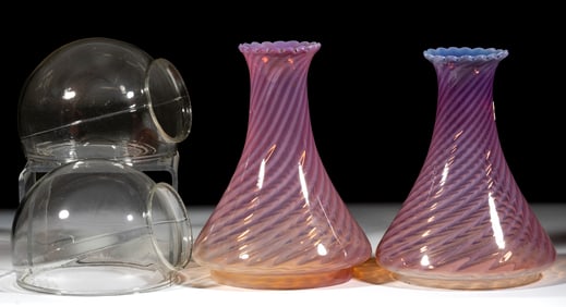SWIRL OPALESCENT ANGLE LAMP TWO-PART KEROSENE LAMP SHADES, PAIR