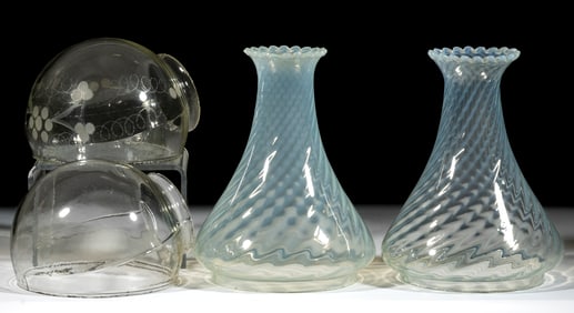SWIRL OPALESCENT ANGLE LAMP TWO-PART KEROSENE LAMP SHADES, PAIR