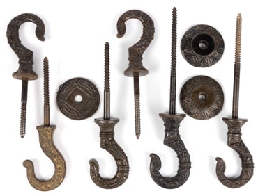 ASSORTED CAST-IRON CEILING LIGHTING HOOKS, LOT OF SIX