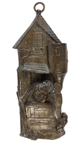 FRENCH A. DION BRONZE / BRASS SIGNED FIGURAL WALL-MOUNT MATCH HOLDER