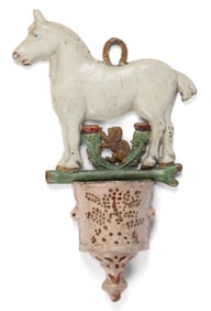 CAST-IRON DECORATED FIGURAL HORSE WALL-MOUNT MATCH HOLDER